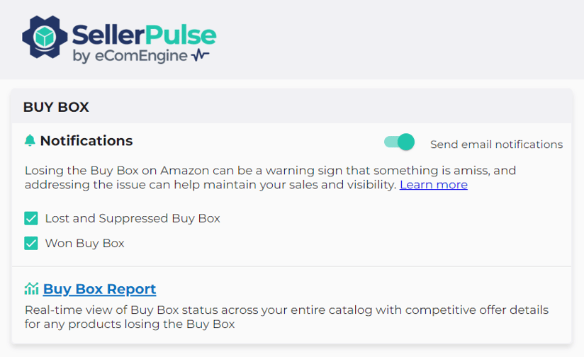 Buy Box change alert options in FeedbackFive