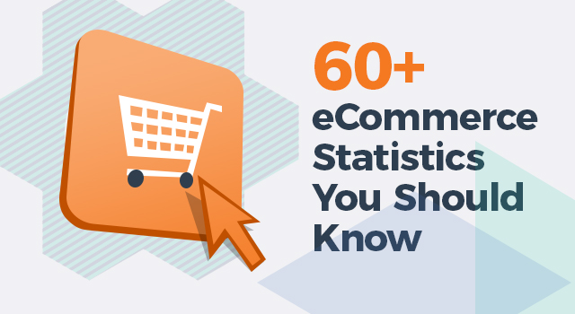 Cursor pointing to an illustration of a shopping cart with text, "60+ eCommerce statistics you should know"