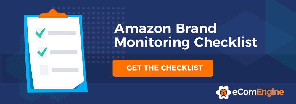 Illustration of checklist with text, "Amazon brand monitoring checklist" above button with text, "Get the checklist"