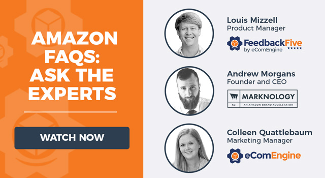 Headshots of the three presenters with text, "Amazon FAQs: Ask the experts"