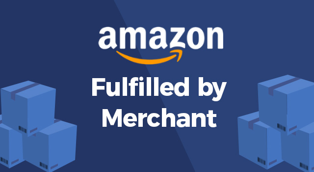 Amazon logo between shipping boxes with text, "Fulfilled by Merchant" 