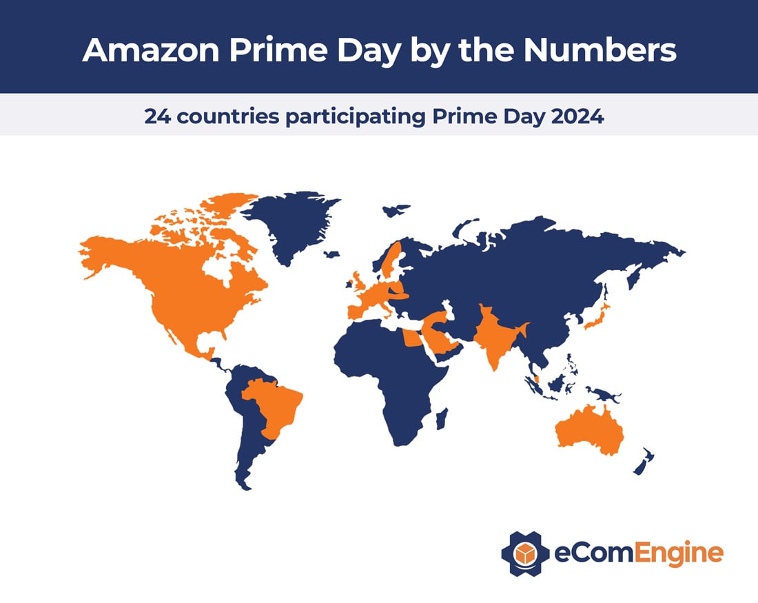 World map highlighting countries that participated in Amazon Prime Day 2022