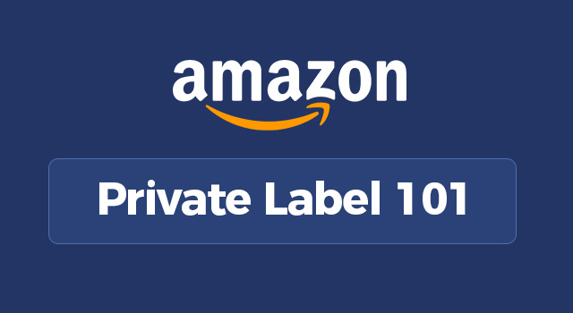 Blue background with Amazon logo and text "Private label 101"