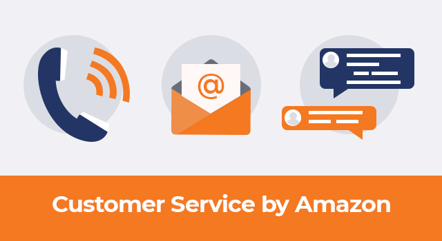 Phone, email, and instant message icons with text, "Customer service by Amazon"