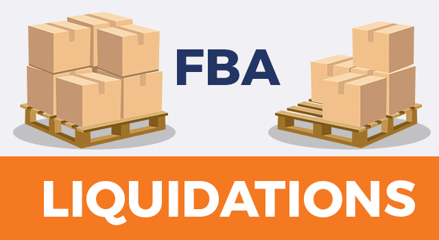 Boxes on pallets with text, "FBA liquidations"