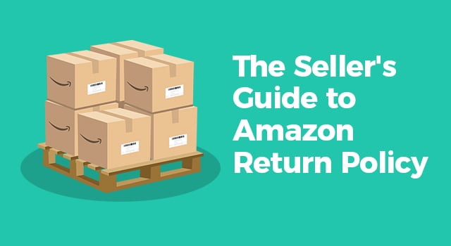 Amazon boxes on a pallet with text, "The seller's guide to Amazon return policy"