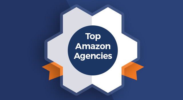 Blue background and gear with text, "Top Amazon agencies"