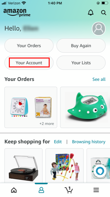 Amazon account link on mobile