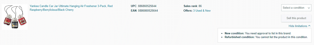 Example of Amazon product listing that requires brand approval to sell