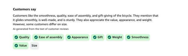 AI-generated customer review highlights on Amazon