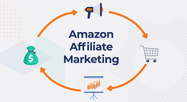 "Amazon affiliate marketing" text with supporting diagram