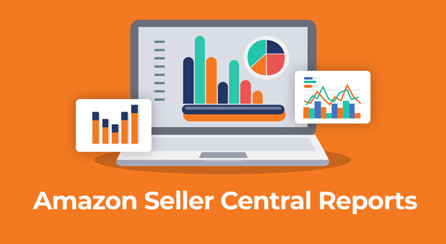 Analytics charts with text, "Amazon Seller Central reports"