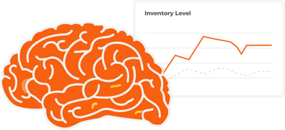 Illustration of brain and graph depicting AI
