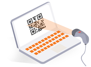 Laptop with QR code and scanner