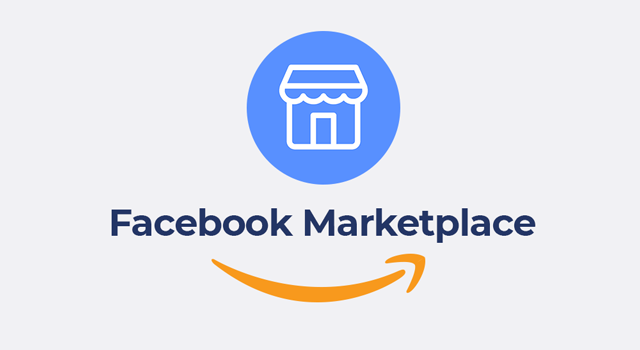 Facebook Marketplace logo above the Amazon smile logo