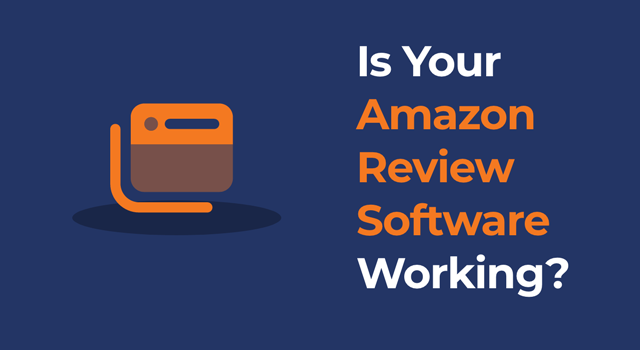 Blue background with a browser icon and text, "Is your Amazon review software working?"