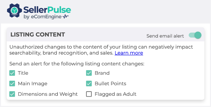 Listing content change alert settings in FeedbackFive