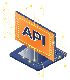 Computer monitor with microchip illustration and "API" text