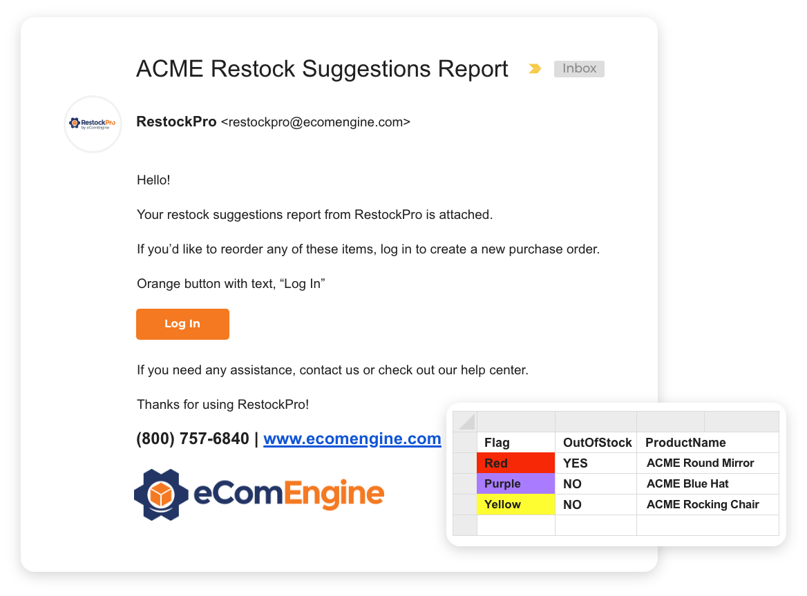 Reorder suggestions email from RestockPro