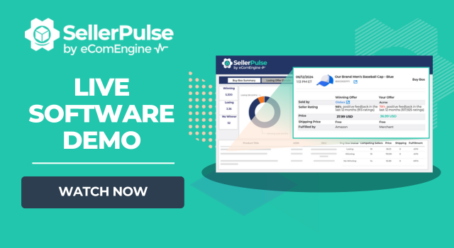 Screenshot of SellerPulse software with text, "SellerPulse Live Software Demo"