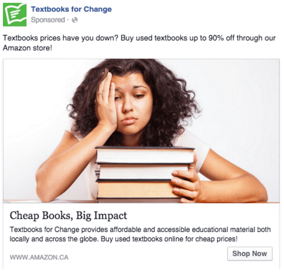 Textbooks for Change social media messaging example